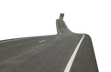 Asphalt road with traffic line on transparent background.