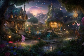 magical garden, filled with fairies, unicorns and magic, created with generative ai