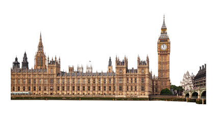 Big Ben in London UK cut out and isolated on transparent white background
