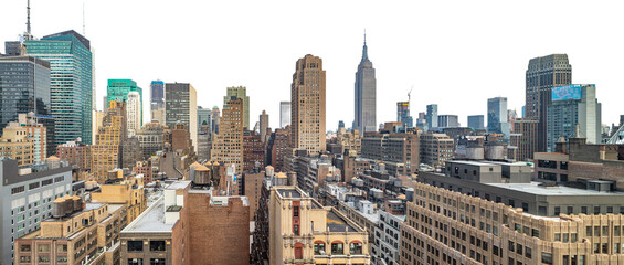 New York city skyline isolated at transparent background, PNG. United States