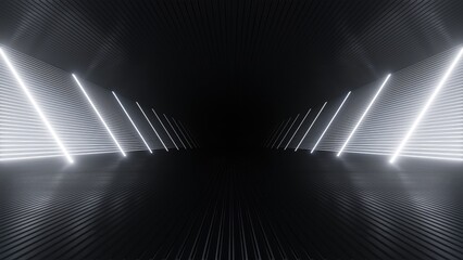 3d rendering of dark abstract sci-fi tunnel with neon light, Futuristic spaceship corridor.