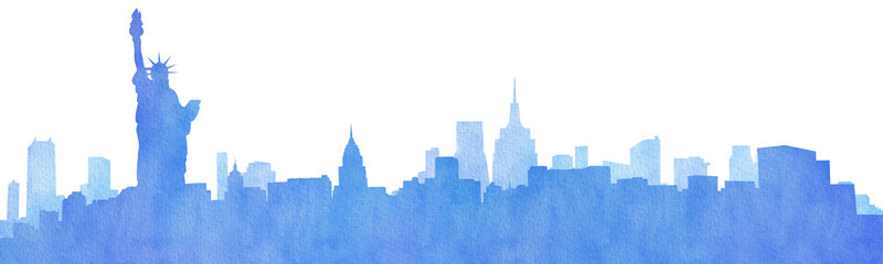 Watercolor silhouette landscape of new york city