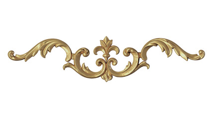antique gold ornament isolated on white or clear background, PNG cut out, decoration 