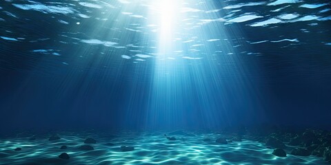 Beautiful blue ocean background with sunlight and undersea scene
