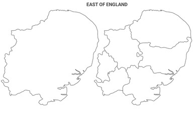 East Anglia map, East of England Administrative Map Set - blank outline map