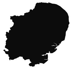 black map of East of England isolated on white background.