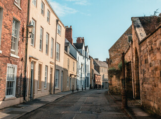 The street view of the townhouses and avenue of the old town of Durham