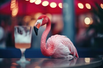 Drinking flamingo with alcohol in a pub.