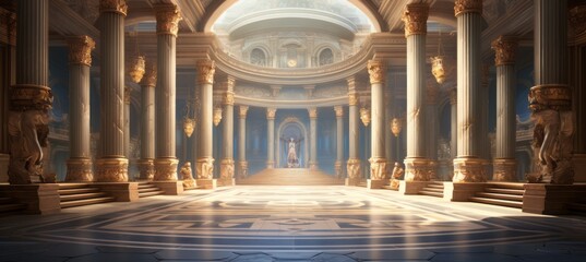 Hindu temple interior background. Generative AI technology. 