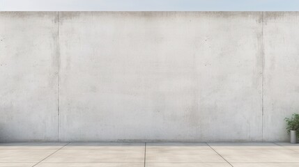 City street with long concrete wall covered in white plaster featuring copy space and mockup