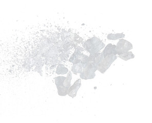 Ice Cubes explosion flying, crystal clear ice wave floating, fall down in air. Ice Brick crack cube is frozen water healthy thirsty. Black background Isolated high speed shutter, freeze stop motion