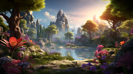 Magical fantasy wood, large treest and dark colors