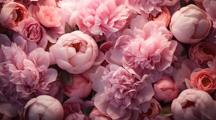 Coral peony flowers background close up.