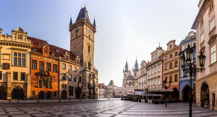 View the Old Town square in Prague, Czech Republic