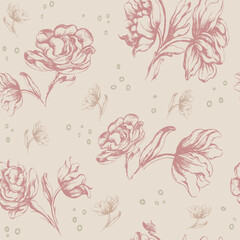 Pastel Roses, Decorative vector seamless pattern. Repeating background. Tileable wallpaper print.