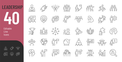 Leadership Line Editable Icons set. Vector illustration in modern thin line style of management icons: leader, delegation, control, responsibility, and more. Pictograms and infographics.
