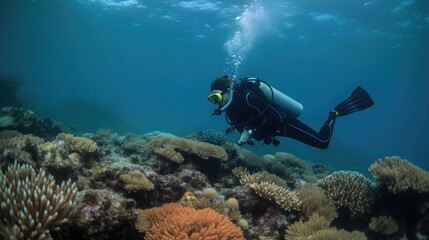  Marine Biologist Diving to Study Coral Reefs
