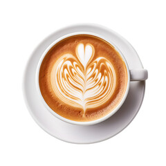 coffee cup latte art, top view isolated on a white background