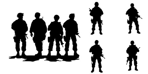The Vector Set Collection of Army Silhouettes for War Veterans Soldiers - Vector, Transparent Background, PNG