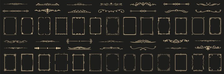 Vintage elegant ornament divider and frames collection. Classic divider and frame element for design. Swirl floral element collection