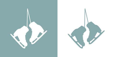 Logo winter sports. Silueta de un par de patines para hielo colgando de cordones. Botas para patinaje sobre hielo