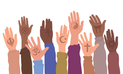 World Religion Day. Christianity, Islam, Hinduism, Buddhism, Taoism, Shinto, Sikhism and Judaism. Vector illustration.