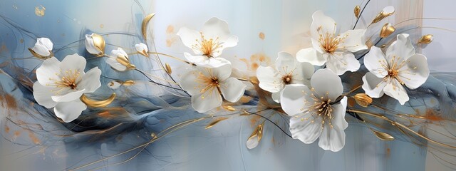 Białe kwiaty na niebieskim tle. 