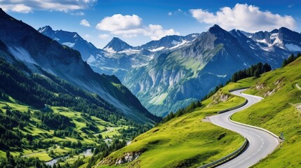 summer nature road alpine landscape illustration alps beautiful, outdoor season, rural journey summer nature road alpine landscape