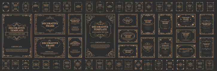 Decorative vintage frames, borders, corners. Retro ornamental frame vector set.