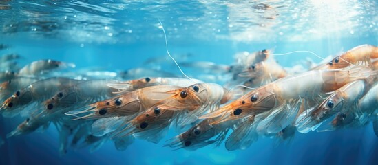 shrimp farming prawn seafood sea food fresh animal fishing gourmet market white shrimp shrimp farm nature aqua culture vannamei shrimp pond juvenile fishery fingerling penaeus vanna. Copyspace image