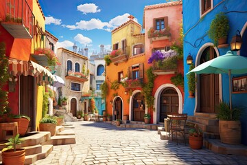 A narrow street in the old town of Budva, Montenegro, AI Generated