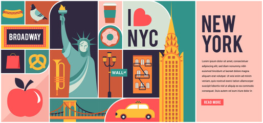 New York City, USA illustration, background, poster and banner design. Geometrical modern style concept illustration