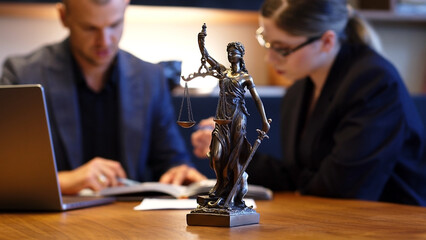 A lawyer meets with a new client. A young male lawyer in a suit sits at an office desk, shares legal advice, explains the inheritance process, tries to help. Legal advice concept