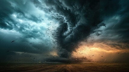 Dramatic storm tornado vortex, powerful and dynamic forces of nature in a cyclone outdoor setting.