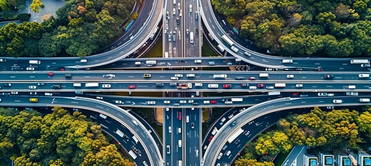 Aerial view of expressway traffic, a crucial infrastructure in bustling megalopolis