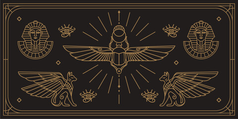 esoteric ancient egypt art decoration illustration with various symbol. collection of egyptian vintage art of pharaoh,cats and scarab wallpaper
