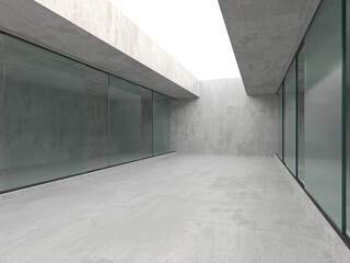 Abstract futuristic concrete and glass architecture. Minimalistic interior.