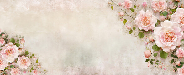 Tło, wzór w kwiaty róży, kartka z miejscem na tekst, życzenia, Generative Ai 