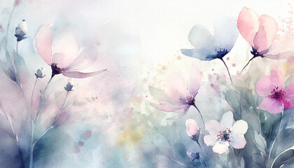 Piękna pastelowa akwarela, kwiaty na łące, dekoracja, tekstura, generative ai