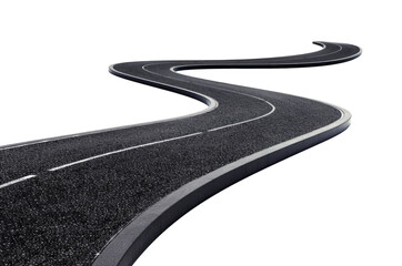 Winding asphalt road isolated on transparent background