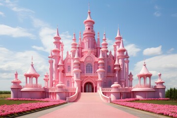 Pink princess castle tower. Story tale. Generate Ai