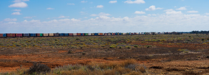 A freight train through the outback of Australia