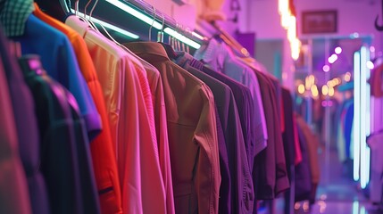 Rząd koszulki wieszane na stojaku w sklepie