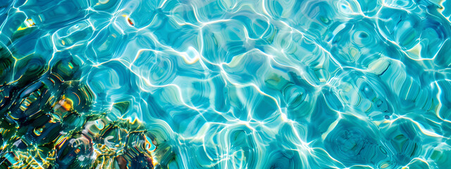 Crystal clear water top view background. Blue turquoise ripple