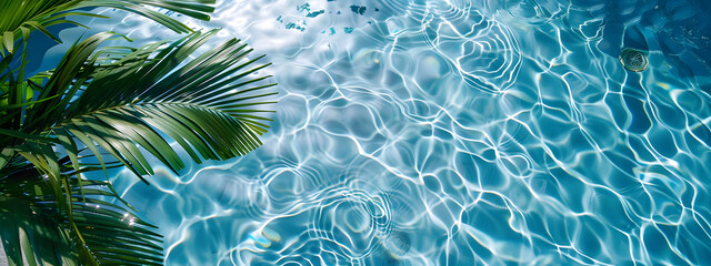 Crystal clear water top view background. Blue turquoise ripple