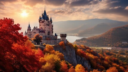 architecture autumn castle building illustration history stone, tower kingdom, medieval ruins architecture autumn castle building
