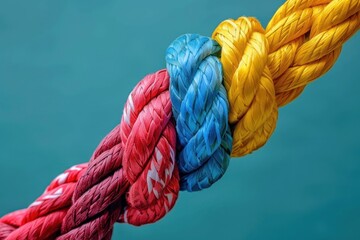 Strong diverse network rope team concept integrate braid color background cooperation empower power