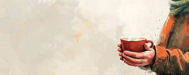 Warming Hands with a Comforting Cup of Coffee on a Foggy Morning