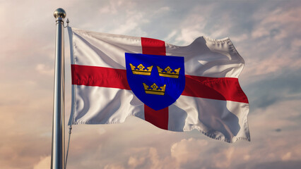 East Anglia Waving Flag Against a Cloudy Sky
