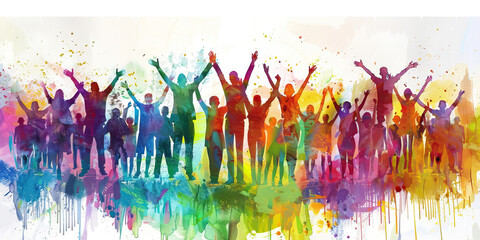 Community: The Gathering of People and Open Arms - Visualize a diverse group of people coming together with open arms, illustrating the sense of community found in religion